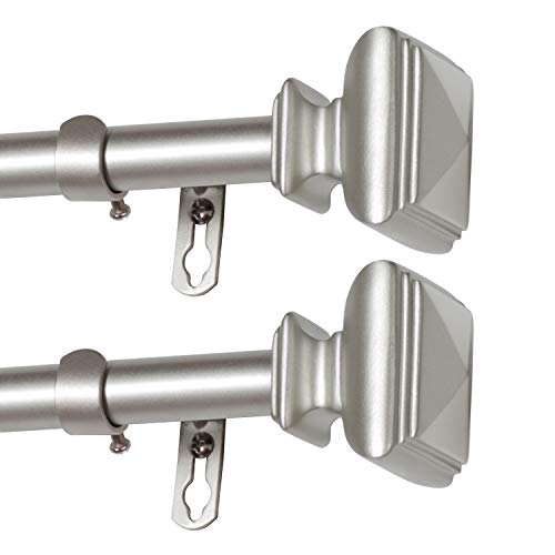 Turquoize Square Window Treatment Set Antique Nickel Finials, 2 Pack of 3/4 Inch Diameter Decorative Single Curtain Rod Length from 28 to 48-Inch, Nickel