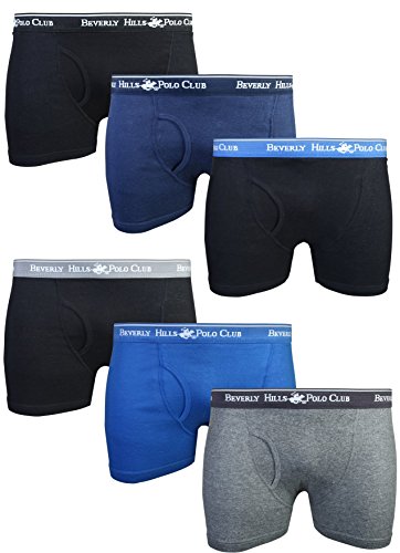 Beverly Hills Polo Club Men\'s Boxer Briefs Underwear (6 Pack), Basics, Large'