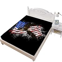 Jessy Home 1Piece American Flag Fitted Sheet Bald Eagle Printed Sheet Twin Size Patriot Bedding Deep Pocket