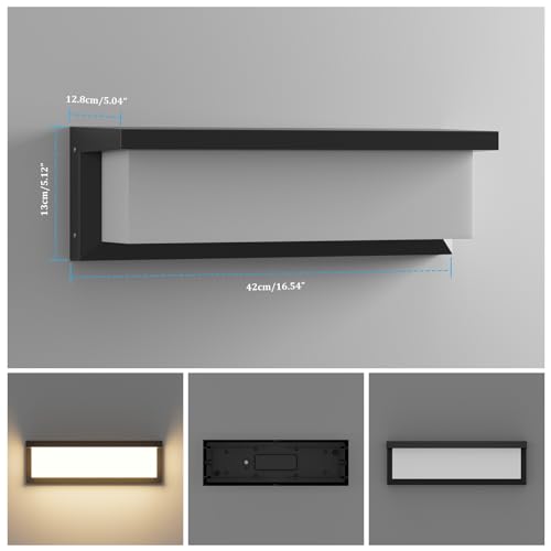 Coinmit 2 Pieces 36W LED Outdoor Wall Light, 3000K, 3500LM, IP65 Waterproof, Rectangular for Indoor and Outdoor, Balcony, Terrace, Black