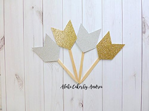 Chevron Arrow Cupcake Toppers, Silver and Gold, Baby Shower Decorations, Birthday Party Ideas, Wedding Dessert Bar, Wild One, Set of 12