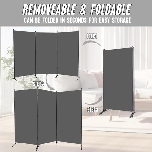 Grey Portable Room Divider, 3 Panel Freestanding Office Dividers, Folding Partition Privacy Wall Screen for Separation, 260 * 50 * 180Cm