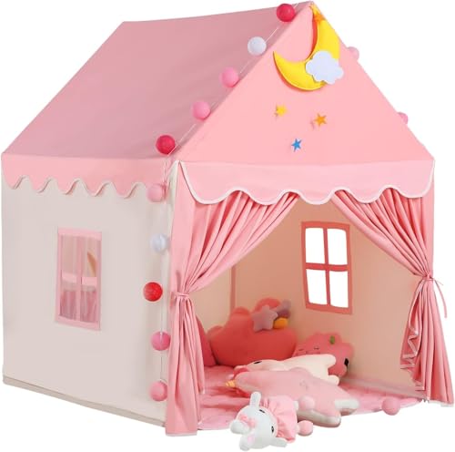 CENXI Kids Play Tent ，with Rug for Girls Large Fairy Playhouse for Kids Princess Castle Tent Gift Toys for Girl Toddler Children Play House (Pink moon)