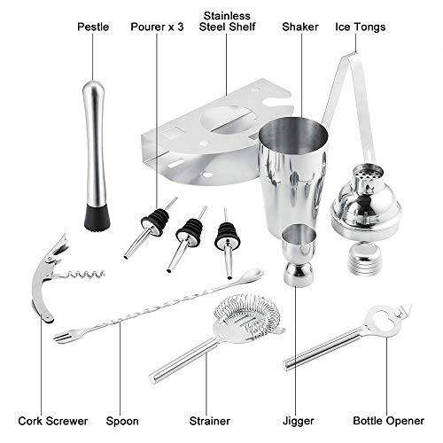 U-Homewee Barkeder-Set, 12-teilig, Likör-Geschenk für Männer: 550 ml Cocktail-Shaker, Stößel, Sieb, Rührlöffel, Barmaß… – Bild 3