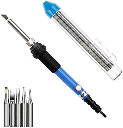 eLander 60W 110V Adjustable Temperature Welding Soldering Iron with 5 Piece Welding Tips and Additional Solder Tube for Various Electronical Repair Usage