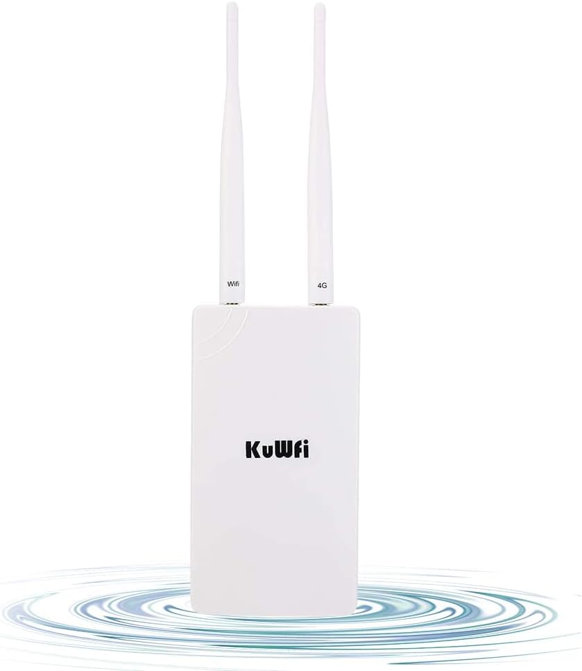 KuWFi 4G Router with SIM Slot, 300Mbps High Speed, Outdoor Router Coverage 2 Detachable Antennas, Support APN, SIM Plug and Play, for Security Cameras, Garden, Business