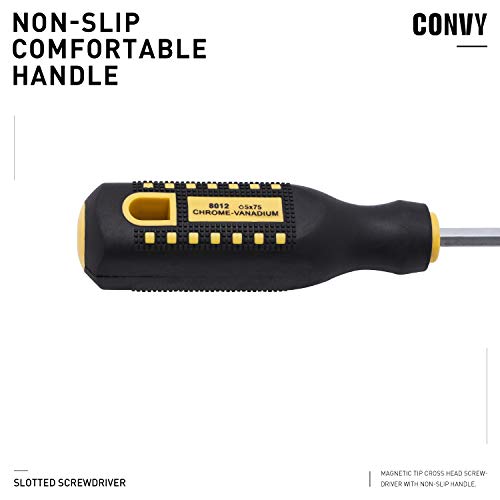 Convy GJ-0112 Slotted Screwdriver, Magnetic Tip Cross Head Screwdriver with Non-Slip Handle