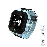 Wonbo Kid Smart Watch, Soft Silicone GPS Tracker with SIM Slot SOS Call Camera Touch Screen Real-time Location Finder Anti-Lost Alarm Remote Remove Alert for Boys Girls (Black&Blue)