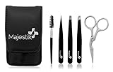 Eyebrow Grooming Set, 3Pcs Tweezers Set, Curved Stainless Steel Scissors, Spoolie Eyebrow Brush With Black Case Eyebrow Kit For Men And Women | 100% of Satisfaction