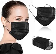 100Pcs Black Disposable Face Masks,Black Face Masks Disposable Breathable 3 Ply Face Masks for Adults