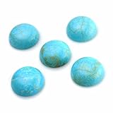 BEADNOVA 5 Pcs 12mm Natural Turquoise Beads Semiprecious Stone Gemstone Round Flat-Back Cabochons Beads Fashion Jewelry Beads Findings Set With Free Jewelry Packing Box