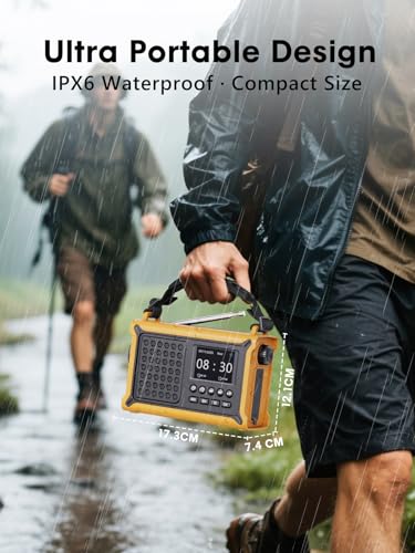 ROCAM DAB+/FM Radio with Bluetooth, 12000 mAh Crank Radio with 8500 mm² Solar Panel & 650 mA Crank, Portable Solar Digital Radio with 2.4 Inch Colour Display, 80 Transmitters, SOS, LED Torch, USB, IPX6 for Outdoor Use