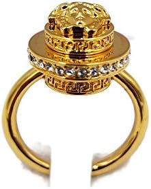 Italy Versace Authentic Versace Medusa Greek Key Logo Ring With Box Sz 9