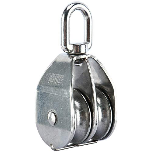 DasMarine 2 Pack M50 Lifting Double Pulley Block 304 Stainless Steel Crane Swivel Hook Double Pulley Roller Loading (M50 Double Pulley; 2 Pack)