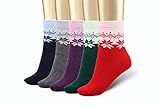 Bemaystar Women's 5 Pack Plaid Middle tube Snowflake-Maple Leaf wool sock