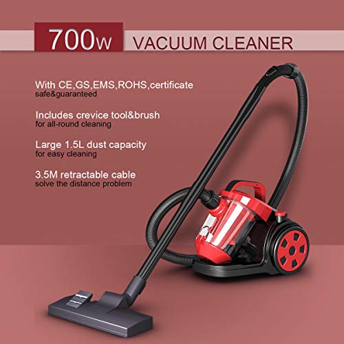 totoshop Vacuum Cleaner Canister Bagless Cord Rewind Carpet Hard Floor w HEPA Filtration