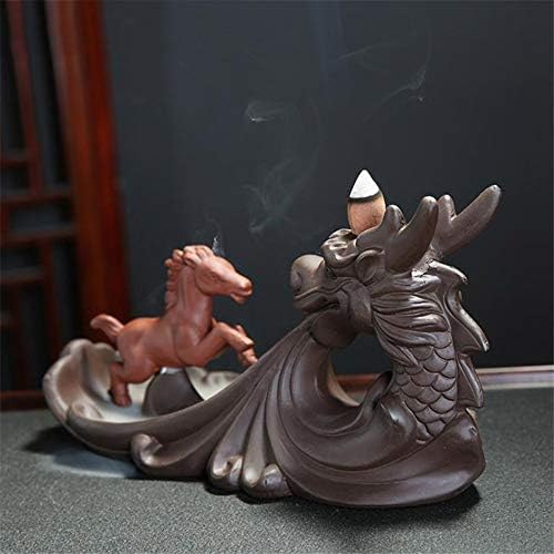 YioaA Dragon And Horse Ceramic Waterfall Incense Burner Backflow Handicraft Incense Cones Holder Home Decor Office Ornament