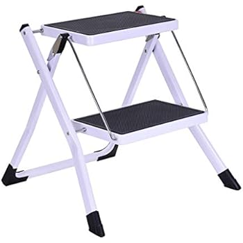 Elogoog New 2 Step Ladder Stool, Step Ladder, Lightweight Folding Stepladders with Anti-Slip Sturdy Wide Pedal Steel Ladder Mini-Stool (White)