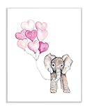 The Stupell Home Décor Collection Baby Elephant with Pink Heart Balloons Wall Plaque Art 10 x 15