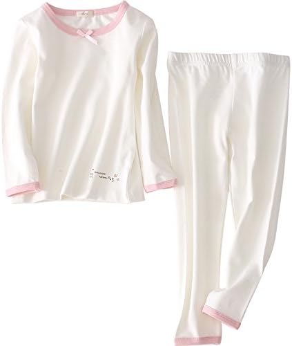Girls Pajamas Sleepwear 2-Piece Cotton Long Sleeve Top and Pant Clothing Set (7-8T, White)