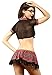 Amoretu Womens Sheer School Girl Costume Top and Tartan Pleated Skirt Black Red