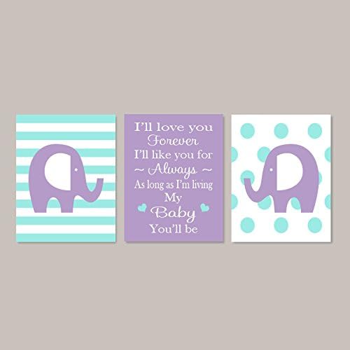 Lovely Cartoon Elephant and Warm Love Letter for Baby Canvas Picture Frames Wall Art Nursery Canvas Print for Baby's Room Girl's Room 3 Panels Canvas Set Each Size is 30cm x 40cm(11.8" x 15.7")