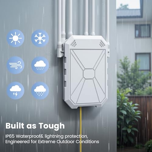AC1200 Outdoor WiFi Extender, Long Range Outdoor WiFi Extender Signal Booster, IP67 Weatherproof, Repeater/AP/Router Mode, Passive PoE, WPA3 Security, for Patio, Starlink, Yard, Farm