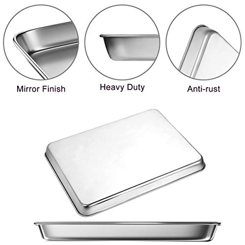 Toaster Oven Tray Pan, 3PCS Small Cookie Sheet Stainless Steel Baking Trays by BYkooc, Dishwasher Safe Oven Pans,Heavy Duty, Mirror Finish, Anti-rust,10&9&9 inch