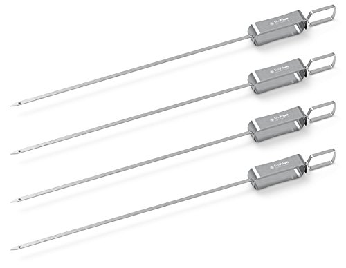 SimPrium - EasySlide BBQ & Grill 4 Piece 17inch Stainless Steel Skewer Set For Indoor & Outdoor Barbecue Cooking