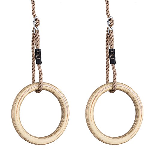 HAPPY PIE PLAY&ADVENTURE 1 pair Wooden Gymnastic Rings - Premium Heavy Duty Rings for Body Strength and Cross Fit Training in Backyard Gym Rings with Pp Adjustable Ropes