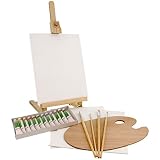 US Art Supply 21-Piece Wood Studio Table Easel & Paint Box Set with 12 Paint Colors, Canvas Panels, Brushes, Wood Palette (Acrylic Paint Kit)