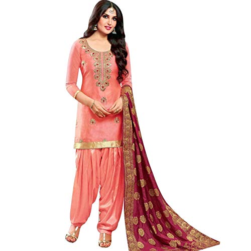 Ladyline Fromal Plain Blend Silk Embroidered Salwar Kameez wtih Patiala Salwar and Banarasi Dupatta