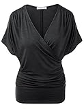 J.TOMSON Women's Batwing Sleeve V-Neck Wrap Front Drape Top CHARCOAL 2XL