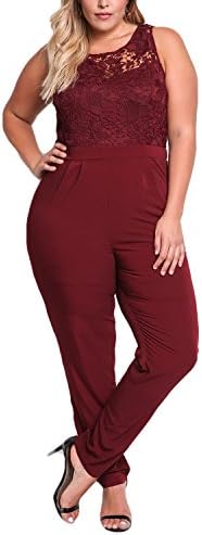 Debshops Womens Plus Size Crochet Cut Out Pleated Jumpsuit 2XL Burgundy