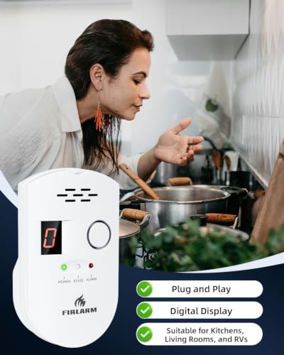 Firlarm Natural Gas Detector, Plug-in Gas Leak Detector for Home, Propane Leak Alarm with LED Digital Display