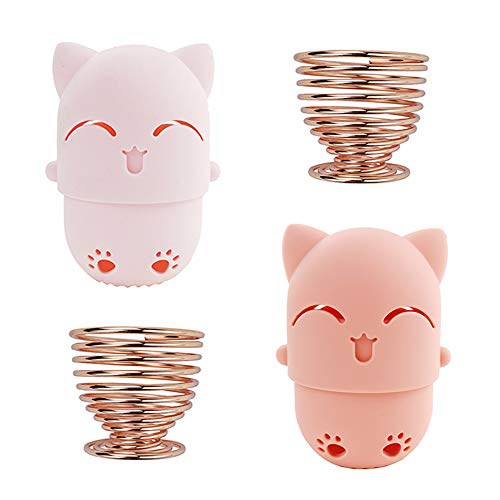 NaFurAhi Makeup Sponge Case, Cute Beauty Blender Containers, Silicon made Perfect for Traveling, Keep Makeup Sponges in a Safe &Sanitary, with 2 Fashion Hair Clips &2 Sponge Holders (Pink+Orange) - Thumbnail 5
