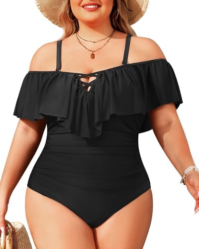 Daci Women Plus Size One Piece Swimsuits Tummy Control Ruffle Off