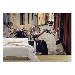 Moto Scooter on Narrow Street in Old Town - Removable Wall Mural | Self-Adhesive Large Wallpaper - 66x96 inches