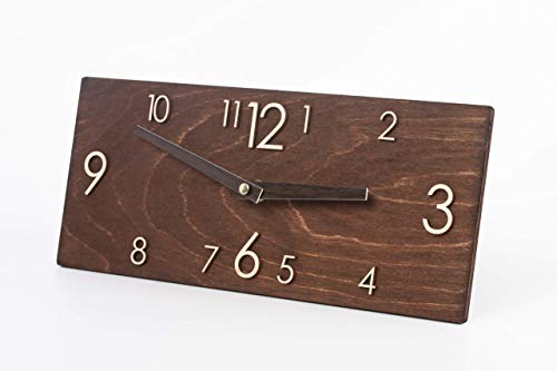 Wooden Wall Clock - Handmade Dark Brown Wall Clock - Rectangular Wall Clock - Modern Wall Clock - Scandinavian Clock - Wall Decor - Thumbnail 4
