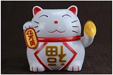 Maneki Neko Solaire Chat Japonais Blanc Porte Bonheur