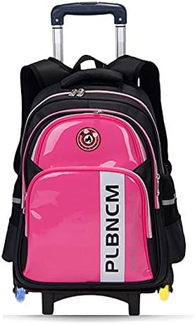 Pu Waterproof School Bag with Three Wheeled Trolley Hand Detachable Backpack