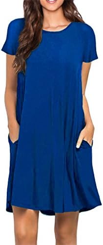 LIXDOM Women's Casual Plain Simple Pocket T-shirt Loose Dress, Royal Blue, Medium