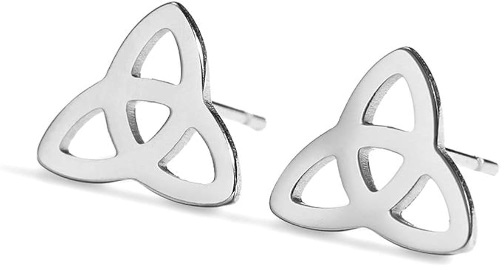 VASSAGO Stainless Steel Triquetra Celtic Knot Earrings Studs Hollow Out Design Geometry Charm Minimalist Hypoallergenic Earring for Women Teen Girls