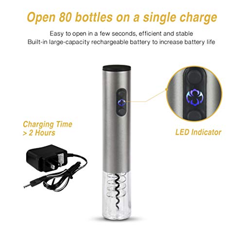 Elabo Electric Wine Opener - Electric Cordless Corkscrew Bottle Opener with Foil Cutter, Vacuum Stopper, Wine Pourer, Charger and 4 AA Rechargeable Batteries - Thumbnail 2