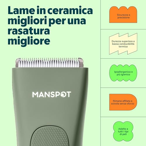 MANSPOT Men's Body Electric Shaver, Body Hair Remover with Ceramic Blade, Intimate Shaver Waterproof IPX7 Wet and Dry for Sensitive Areas, Beard, Arms, Legs and Armpits, 4 Guide Combs