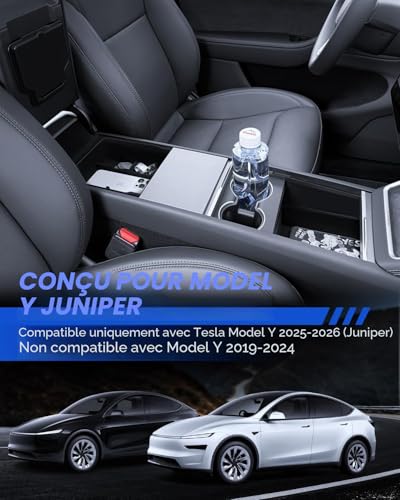 LANTU 5pcs Accessories for Tesla Model Y 2025-2026, Junior Center Console, Silicone Organizer Tray, Armrest Storage Box, Hidden Box and Cup Holder (Flocking)