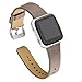 bayite Leather Bands Compatible with Fitbit Versa/Versa 2, Slim Wristband Replacement Accessories Fitness Classic Straps Women Men, Tan