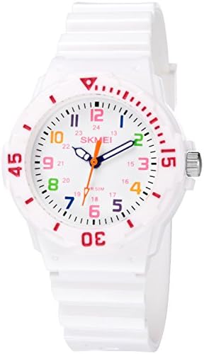 INWET Girls Wrist Watch,Two Display Modes,Colourful Numbers, Kids Girls Boys Children Watch - White