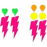 80s Neon Earrings Hollow Lightning Bolt Halloween Punk Retro Earrings for Women 80's Party Accessories