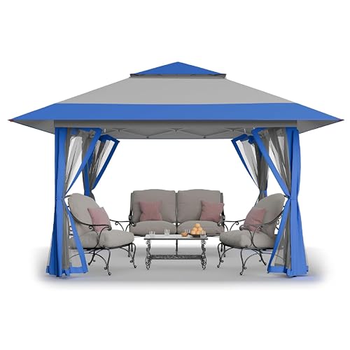 CROWN SHADES 13x13 Pop Up Gazebo, Clearance Canopy Tent,Blue & Grey